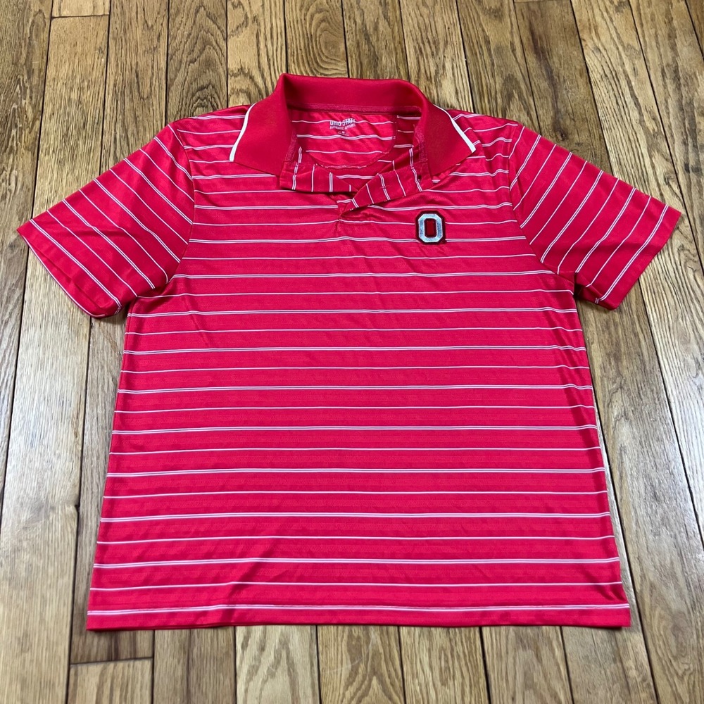 Ohio State Buckeyes Polo Shirt Red White Stripe O‎ Logo Mens Medium
